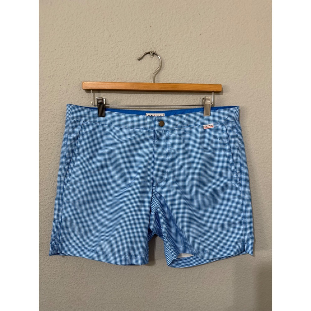 Ibiza Ocean Club Men Size 32 Gingham Swim Trunks Blue White Checkered Mesh Liner